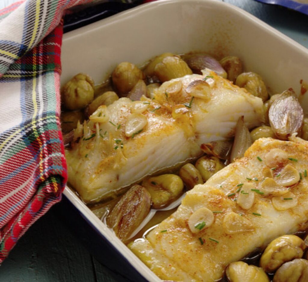 Bacalhau no Forno com Castanhas e Batatinhas