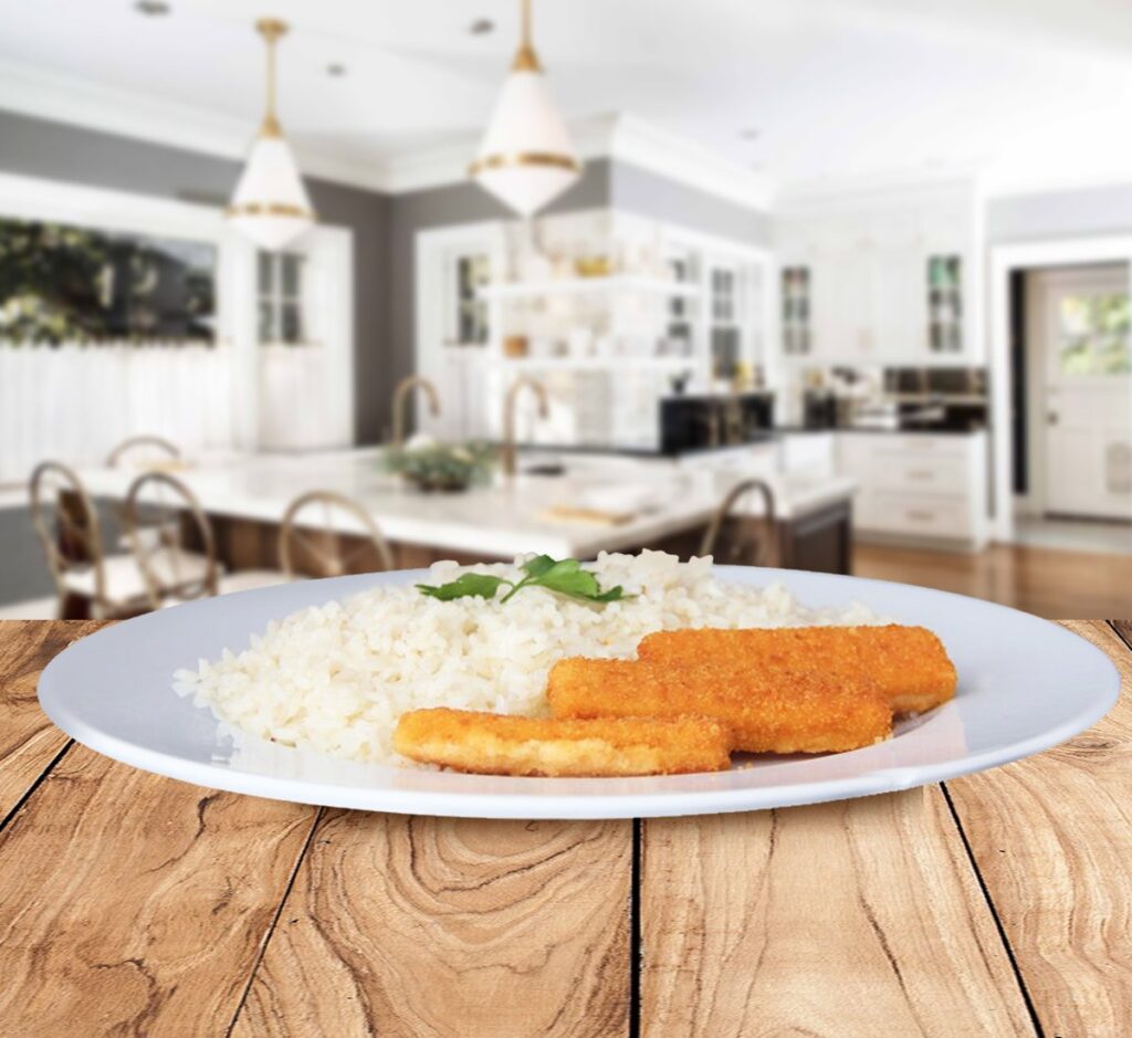 Douradinhos no forno com Arroz Branco