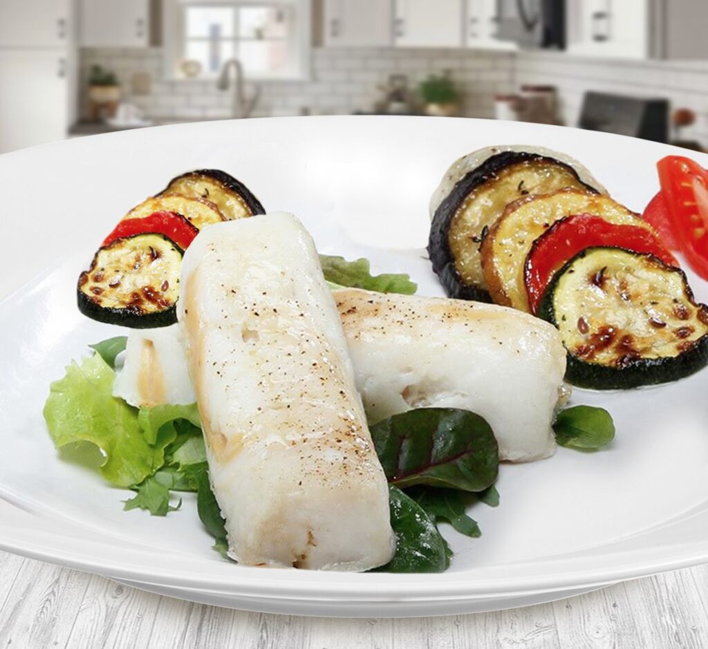 Lombos de Bacalhau com Mil-folhas de Legumes