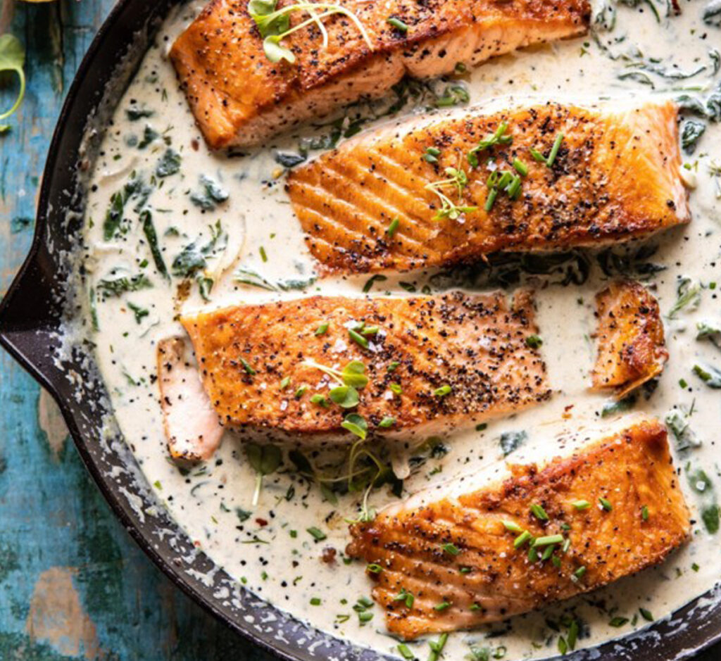 Salmão no Forno com Espinafres