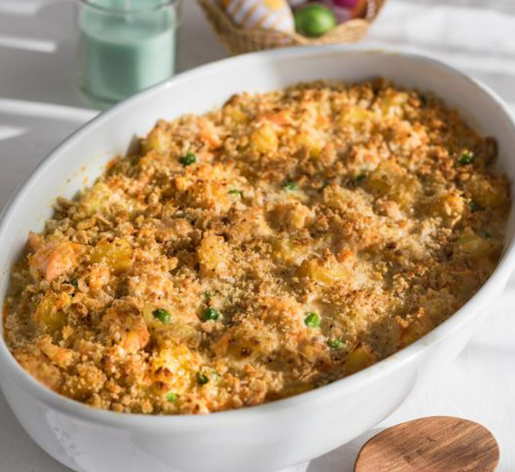 Gratinado de batata e salmão
