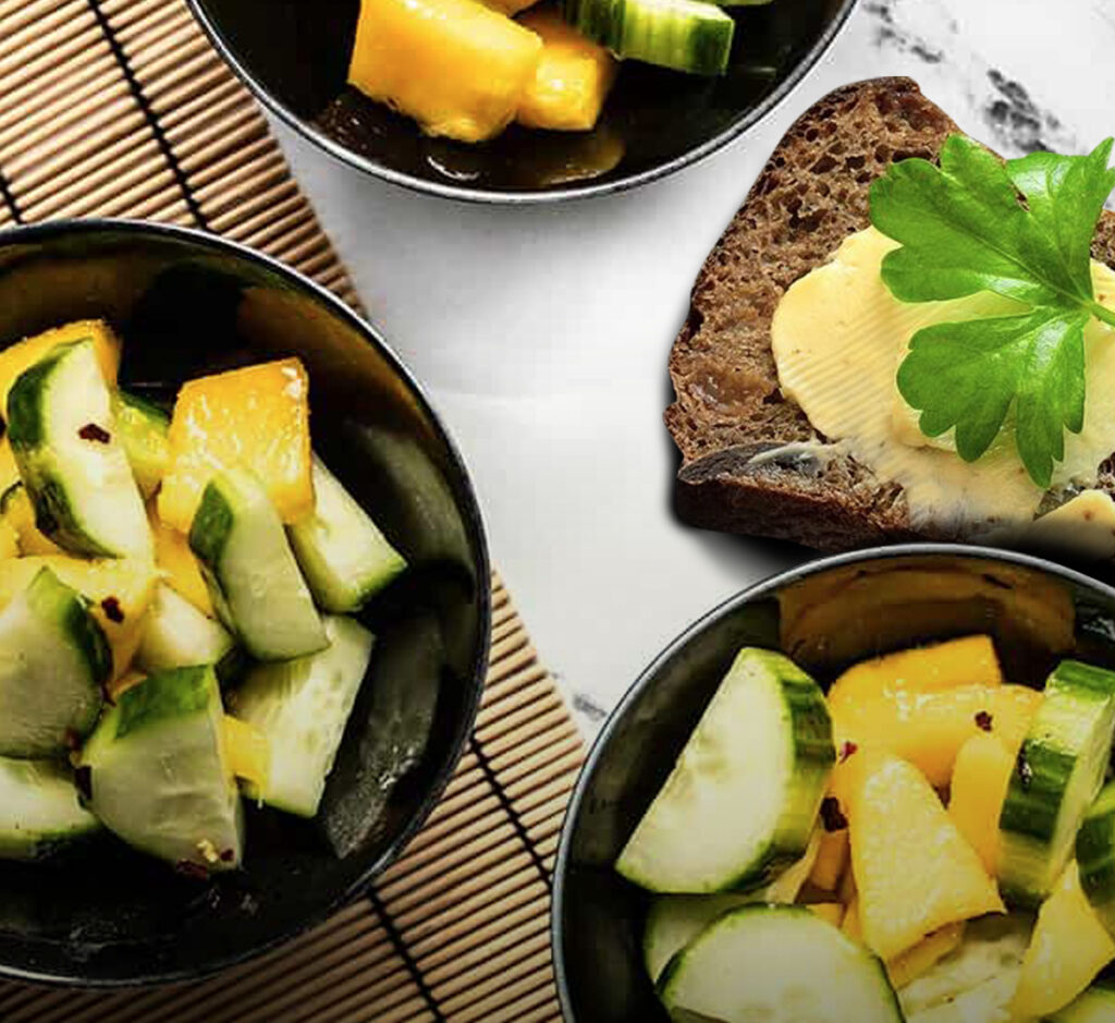 Salada de pepino e manga com torrada com Becel ProActiv
