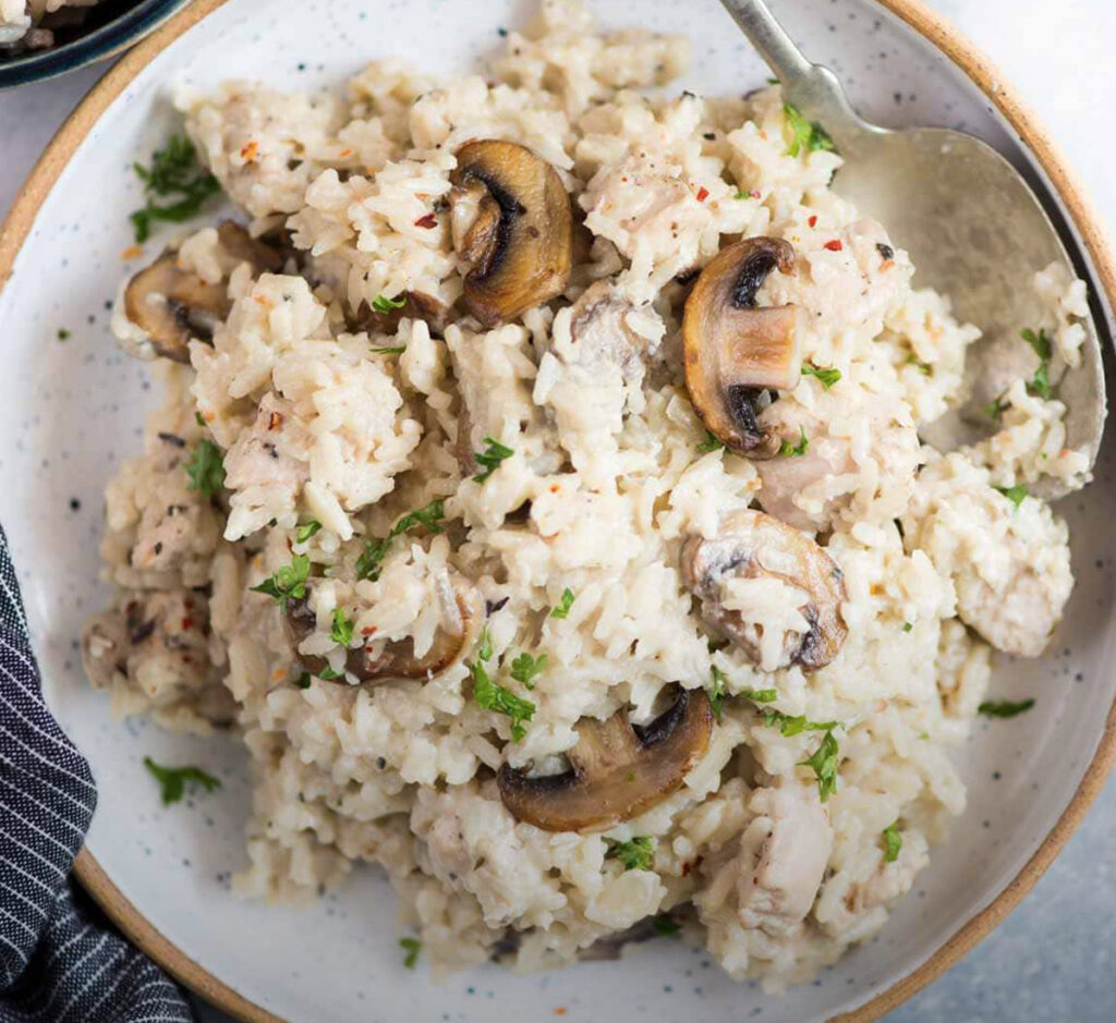 Arroz Vaporizado com Frango e Cogumelos