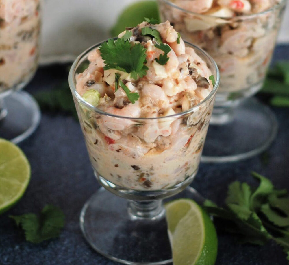 Ceviche de Camarão com Leite de Coco