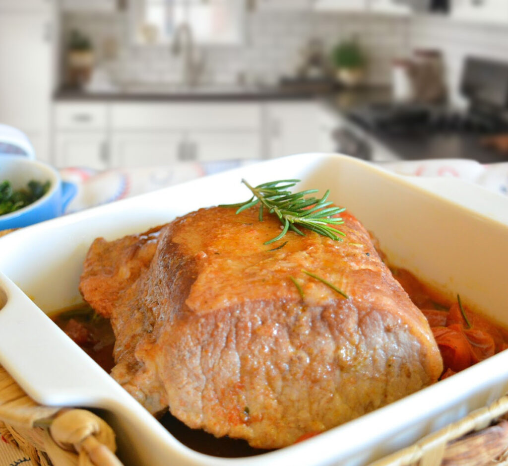 Lombo de porco com ginger ale e arroz de alho francês