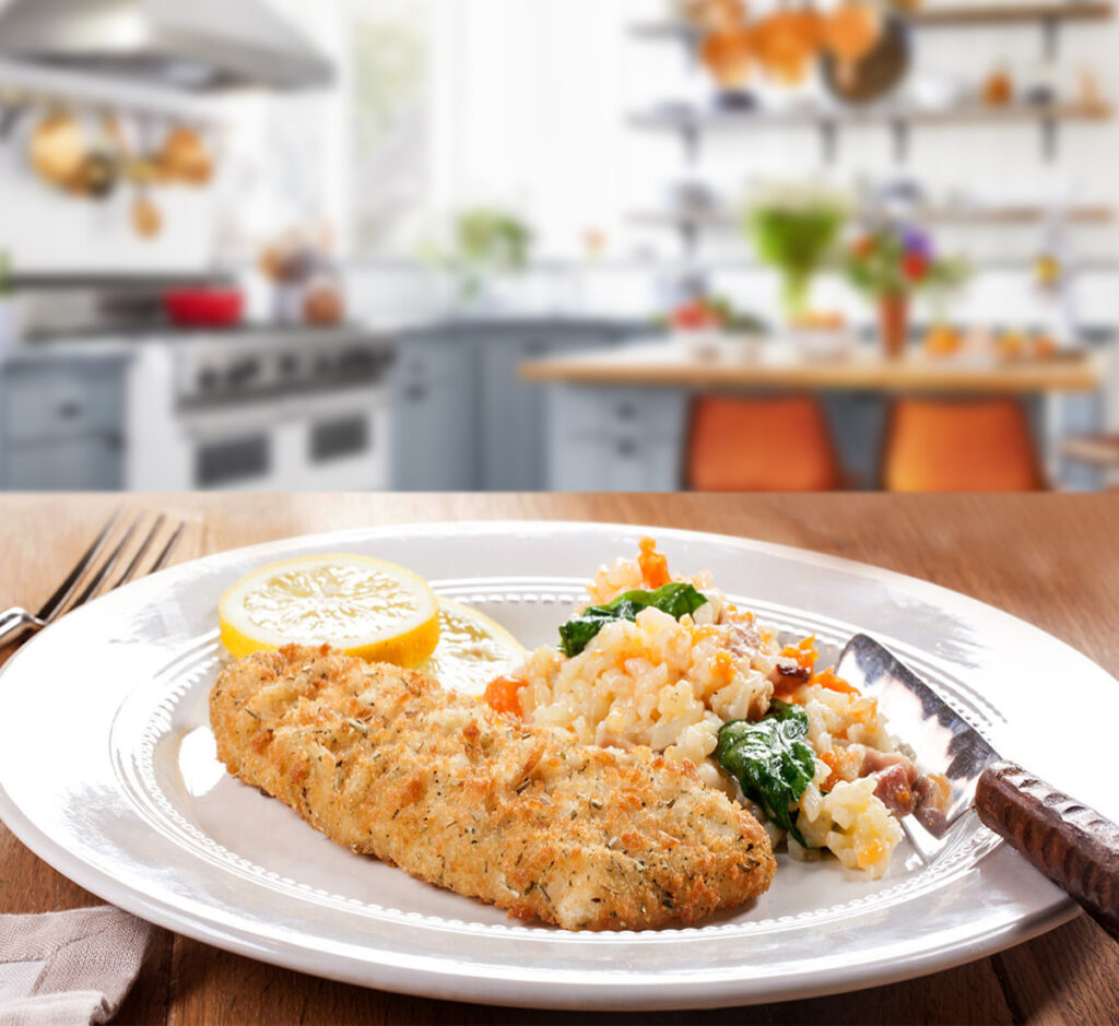 Filetes Primavera com Risotto de Abóbora no Forno