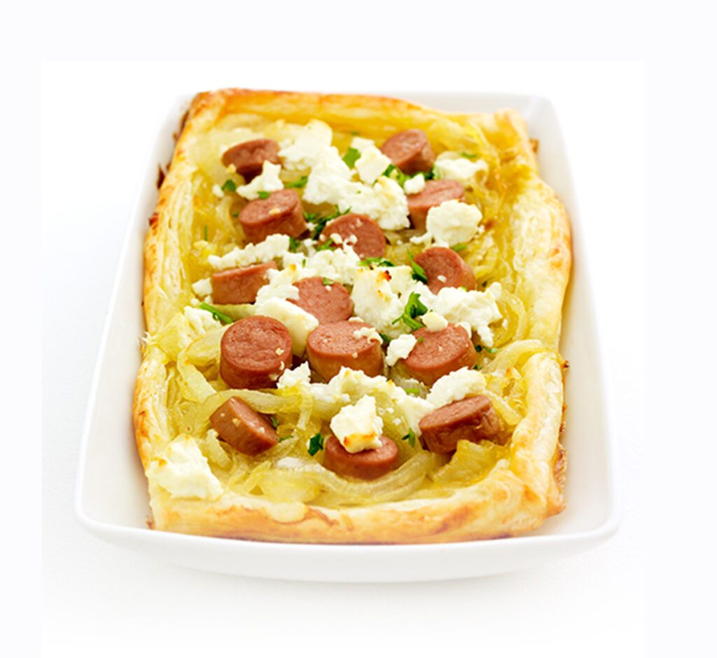Tartes de Salsicha e Cebola Caramelizada