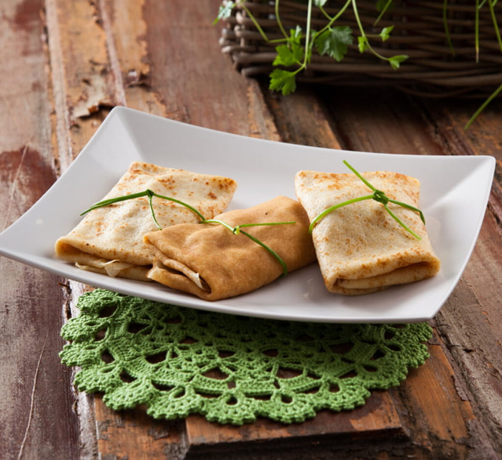 Trouxas de crepe com fiambre
