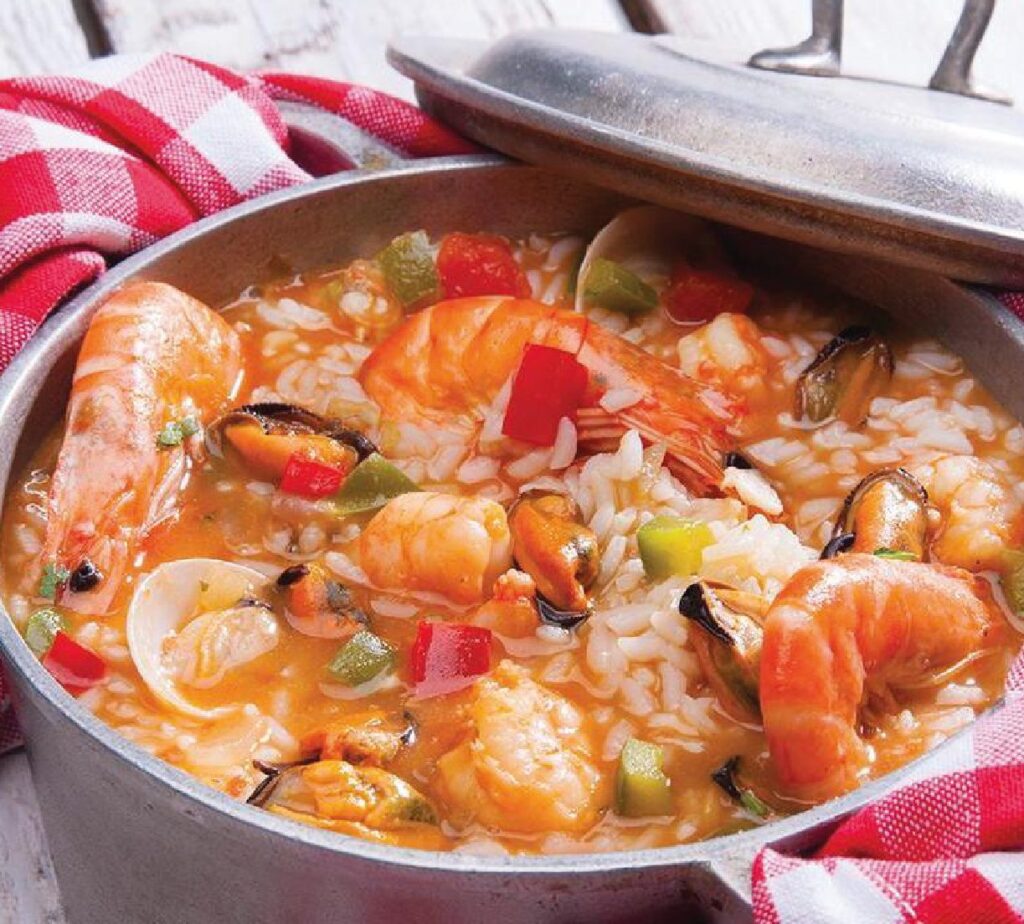 Arroz de Rodovalho com presunto, ameijoas e pimenta rosa