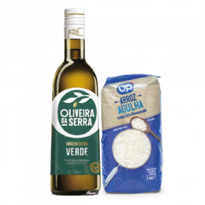 Arroz Agulha Longo Branqueado UP e Azeite Virgem Extra Seleção Azeitonas Verdes