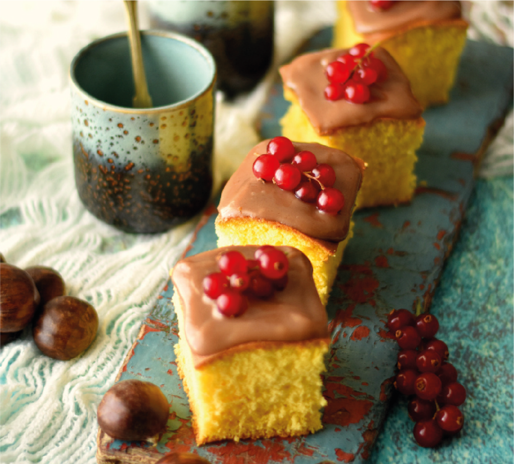 Quadrados Fofos de Maizena e Baunilha com Creme de Castanha