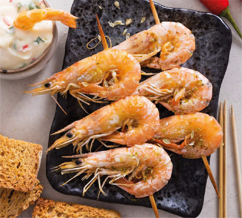 Espetos de Camarão Aromáticos no Forno