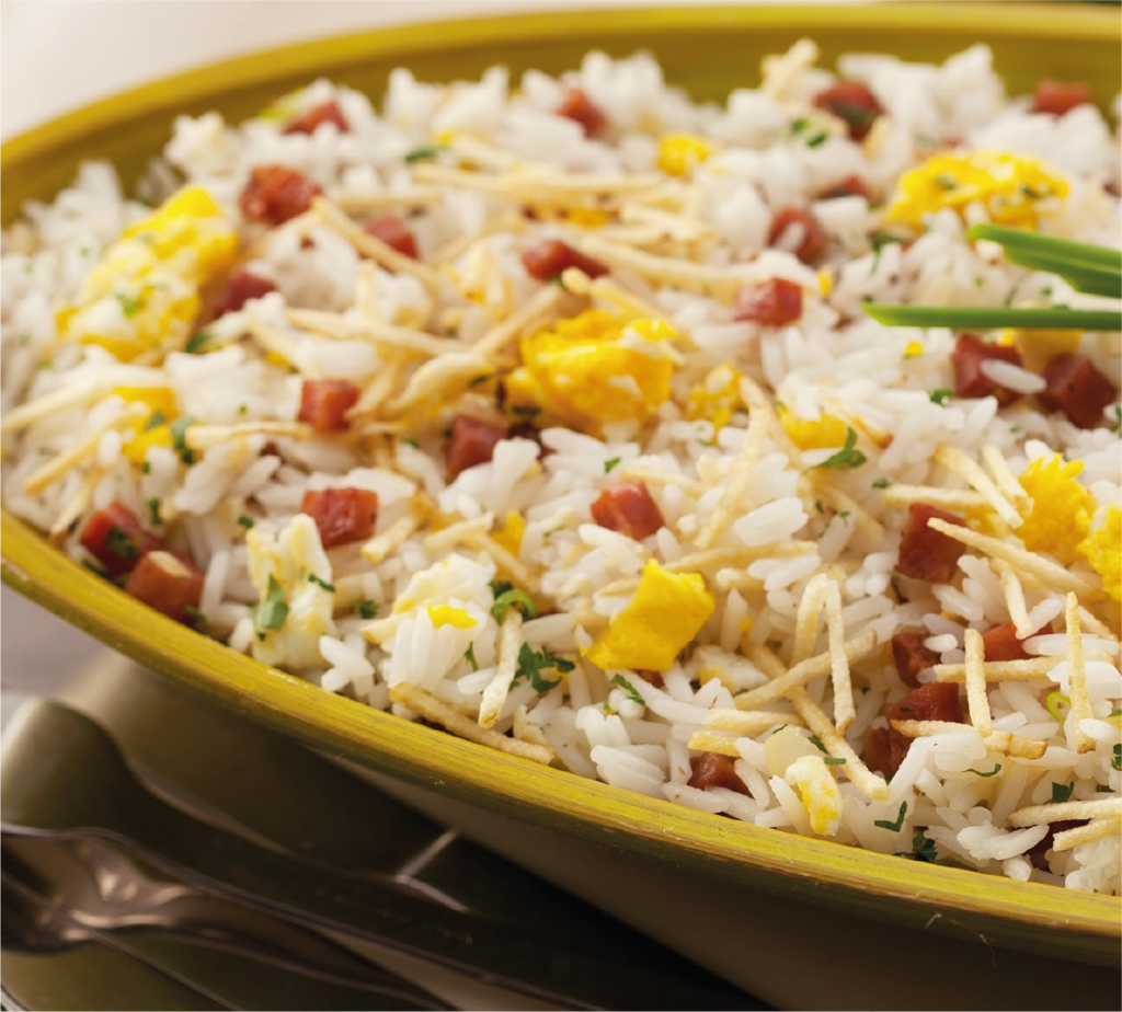 Arroz com Bacon, Ovo e Batata Palha