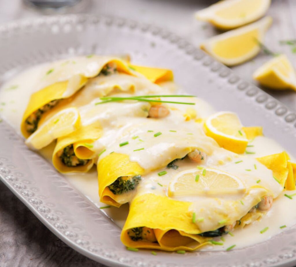Crepes de Marisco e béchamel de limão