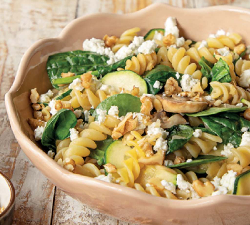 Massa com Cogumelos, Legumes e Feta