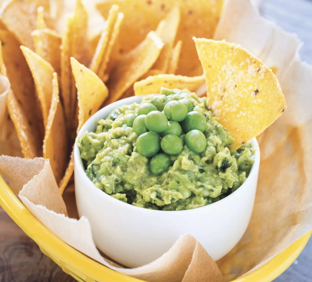 Guacamole de ervilhas com Tortillas caseiras