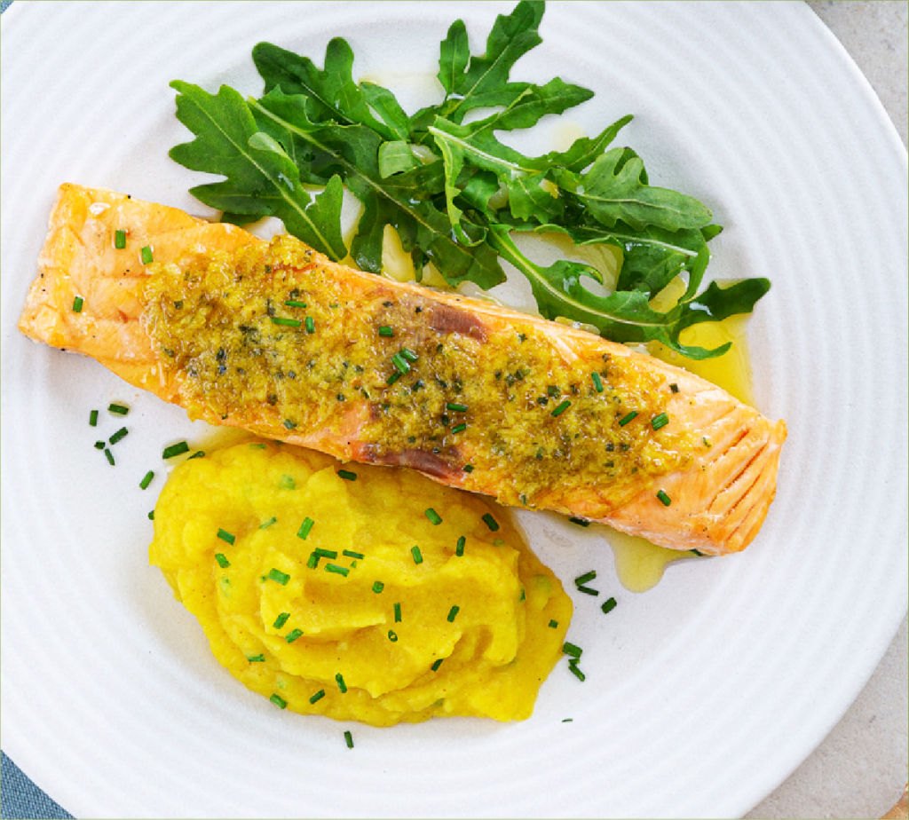 Salmão No Forno Com Cebolinho, Gengibre E Lima