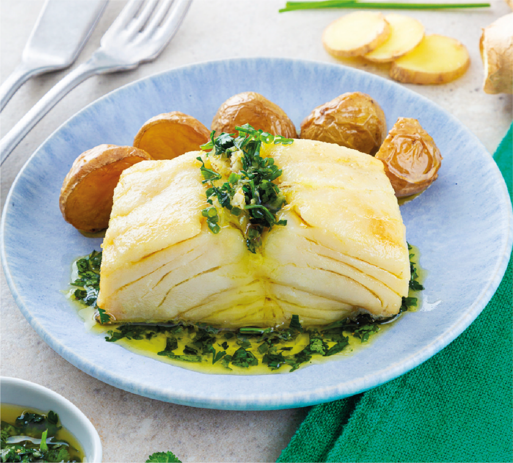 Bacalhau com Molho Aromático de Ervas e Gengibre