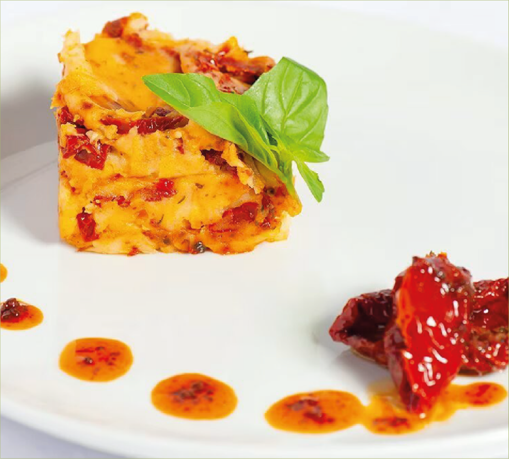 Puré com Tomate seco e Manjericão fresco