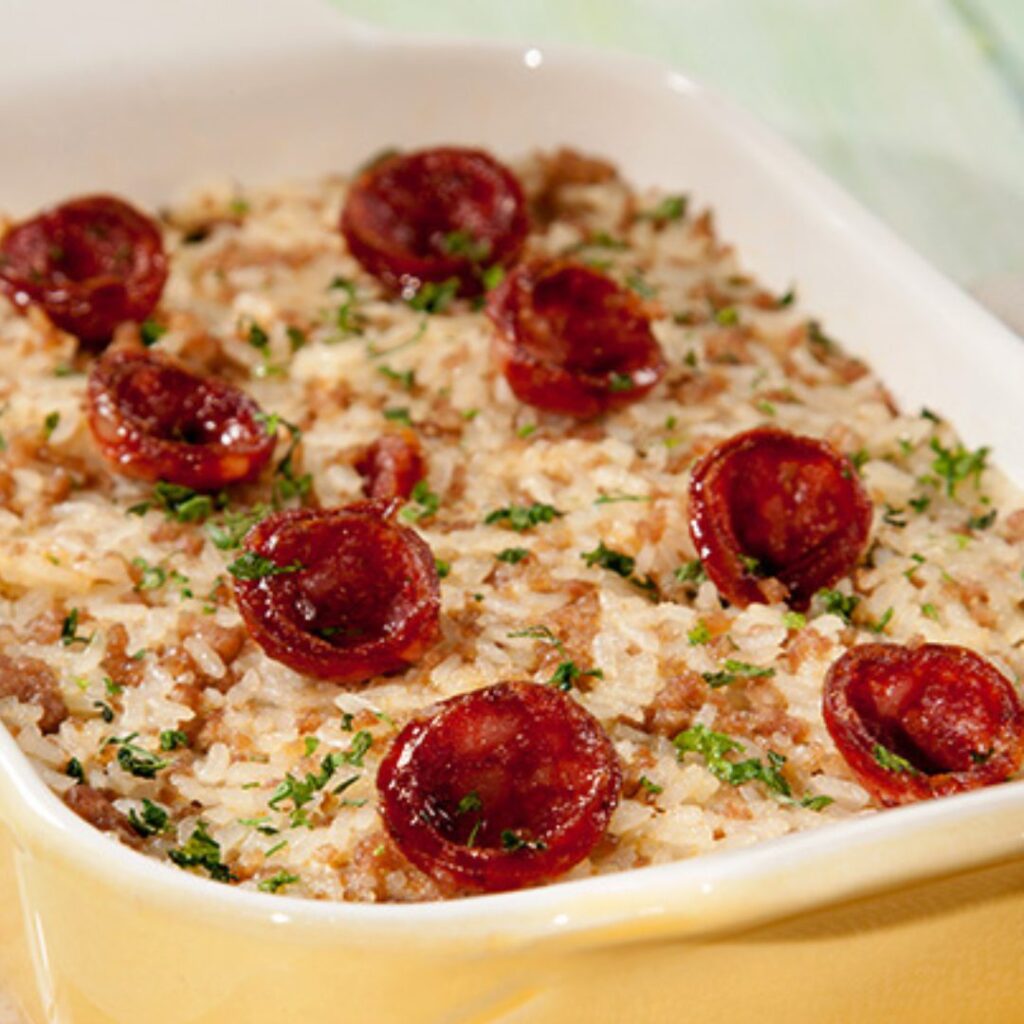 Empadão de arroz com carne moída e cogumelos🍄🍚