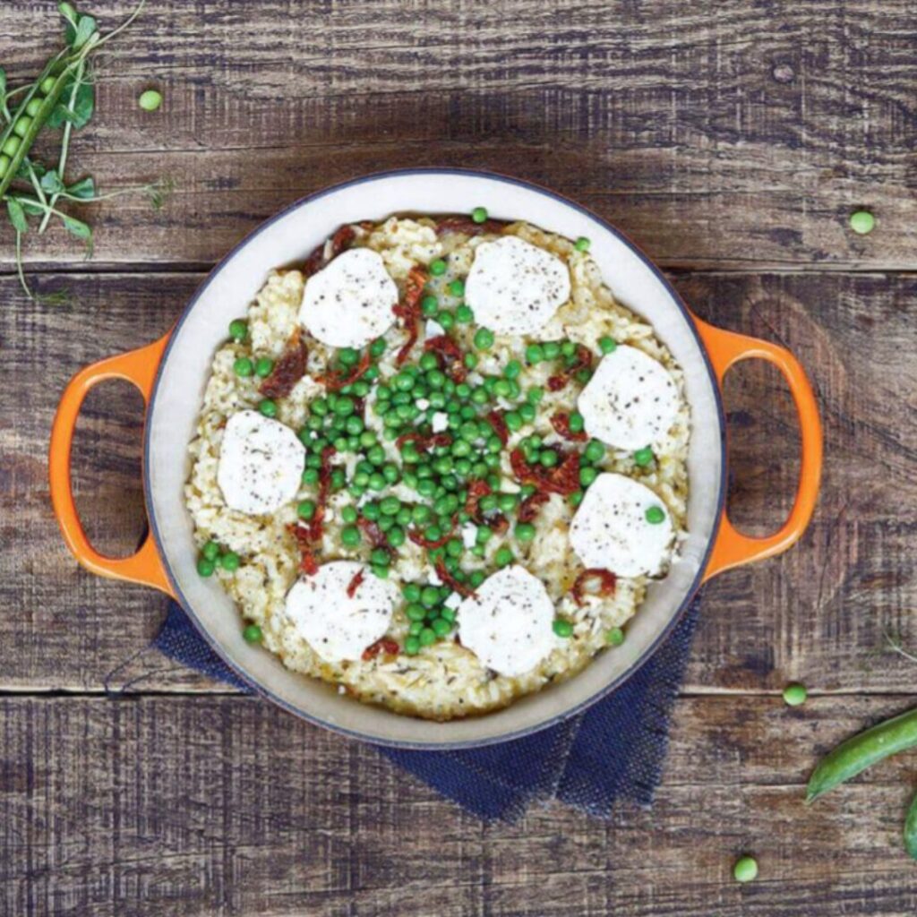 Risotto de queijo de cabra e tomate