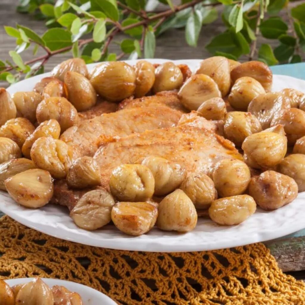 Bifinhos de porco com castanhas