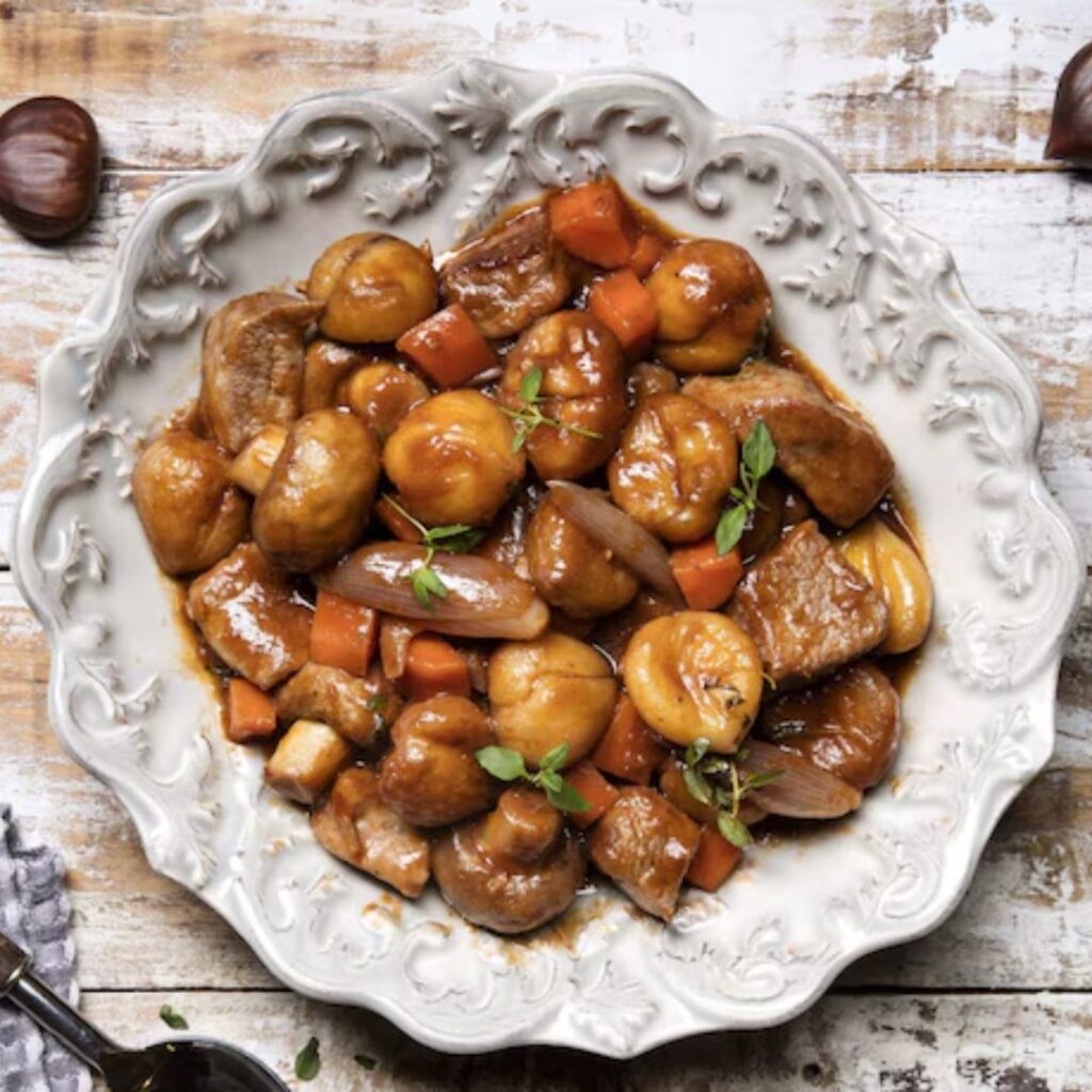 Estufado de Carne com Castanhas e Cogumelos
