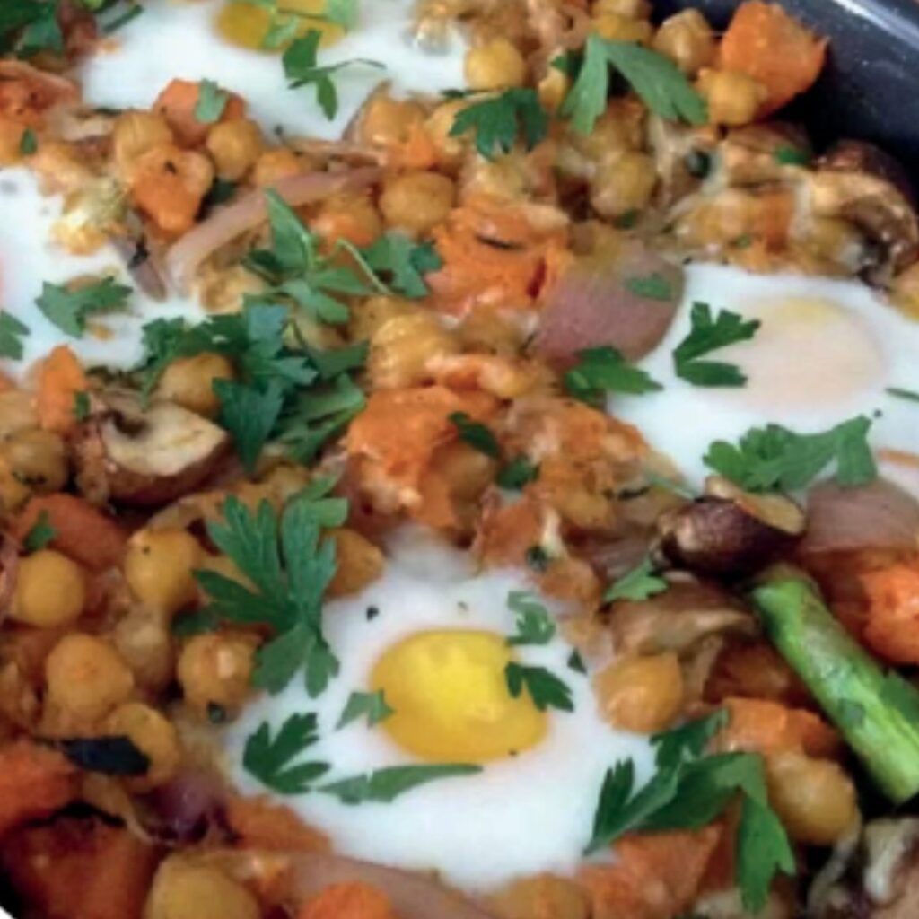 Estufado de Grão com Bacalhau e Ovo Escalfado com Azeite