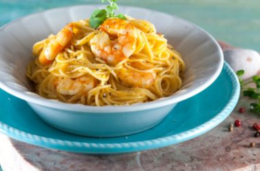 Esparguete cremoso com gambas