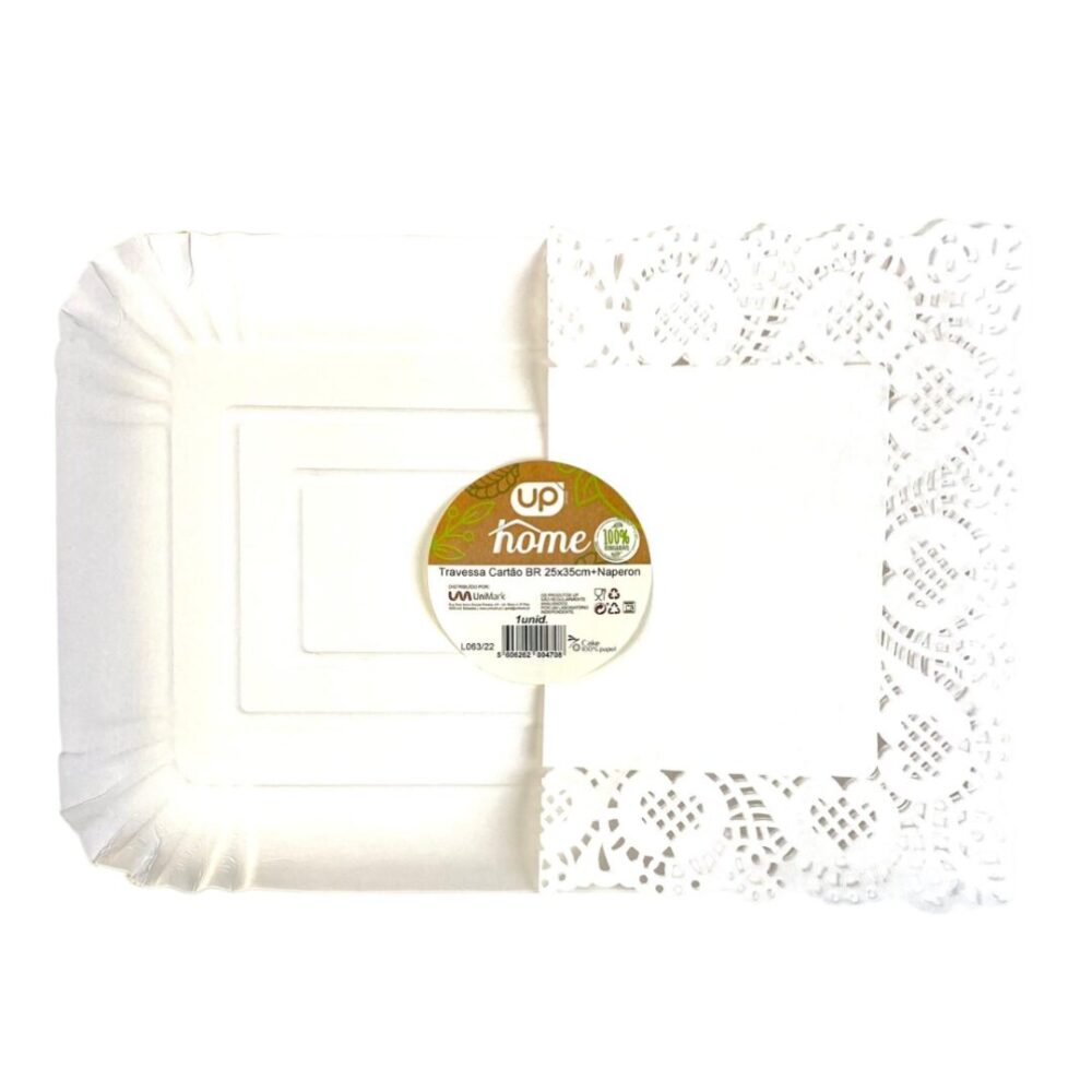 Travessa Cartão Branco Cake 25x35cm + Naperon UP Home