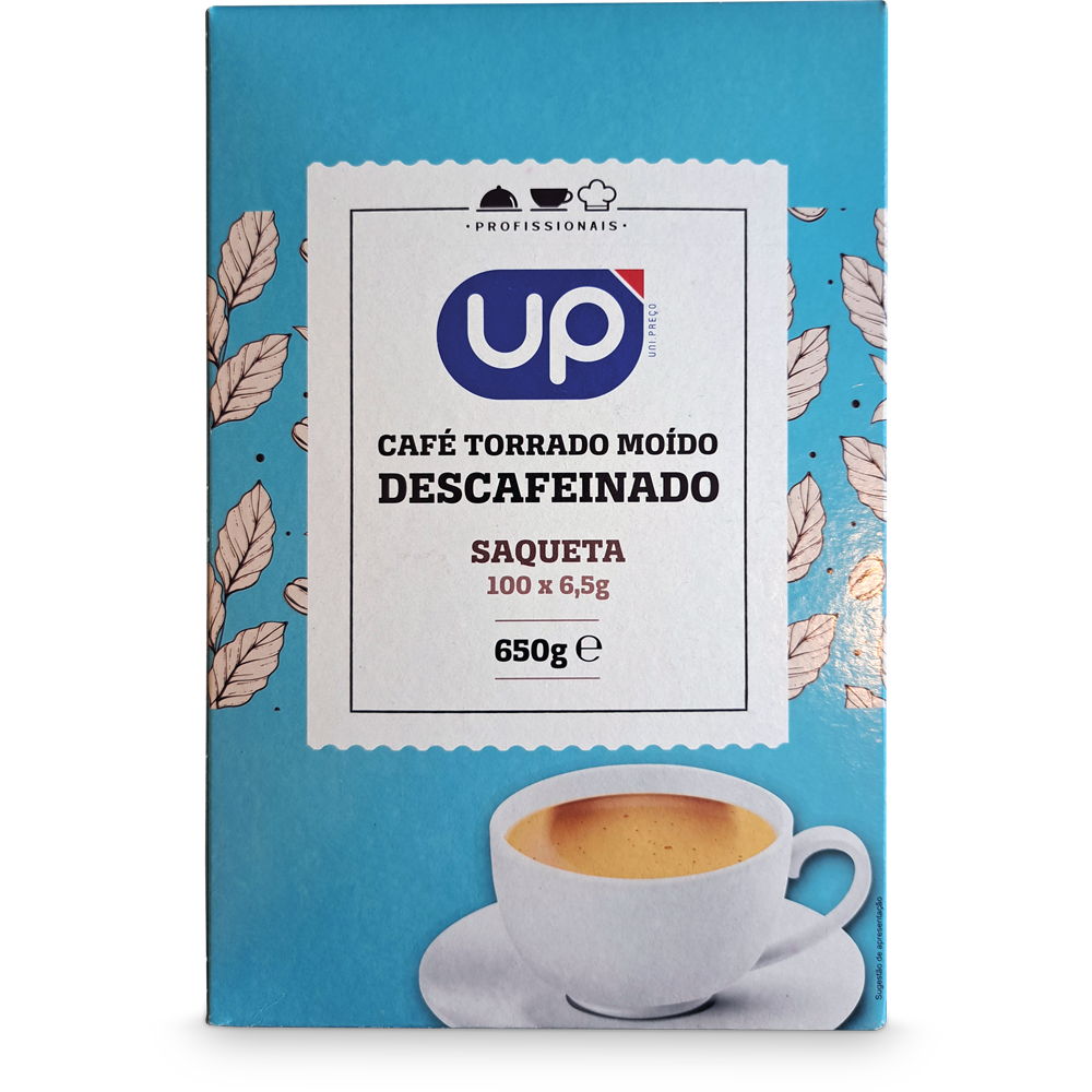 Café Torrado Moído Descaf. UP cx 100 saq. X 6,5g