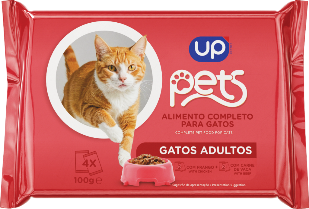 Alim. Húmido Gato UP Pets Pedaços de Carne 4x100g