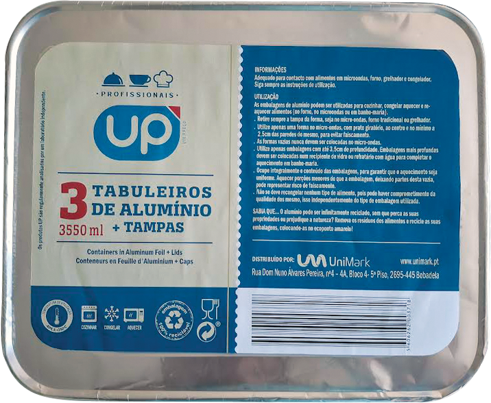 Tabuleiro 3550ml + Tampa Alumínio UP Home 3un