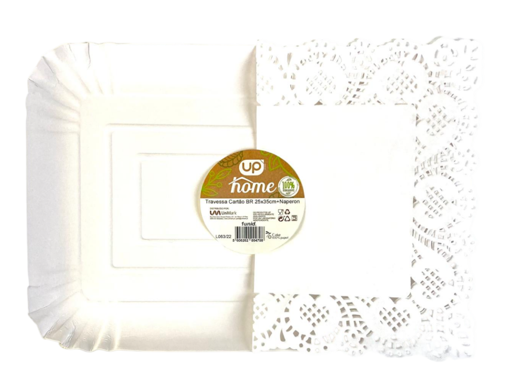 Travessa Cartão Branco Cake 25x35cm + Naperon UP Home 1un