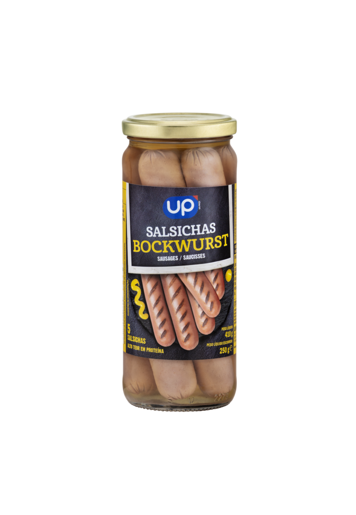 Salsichas Tipo Bockwurst UP Frasco 5un 250g