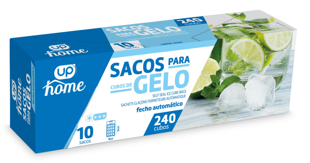 Sacos Cubos de Gelo UP Home Fecho Automático 240 cubos 18x34cm 10un