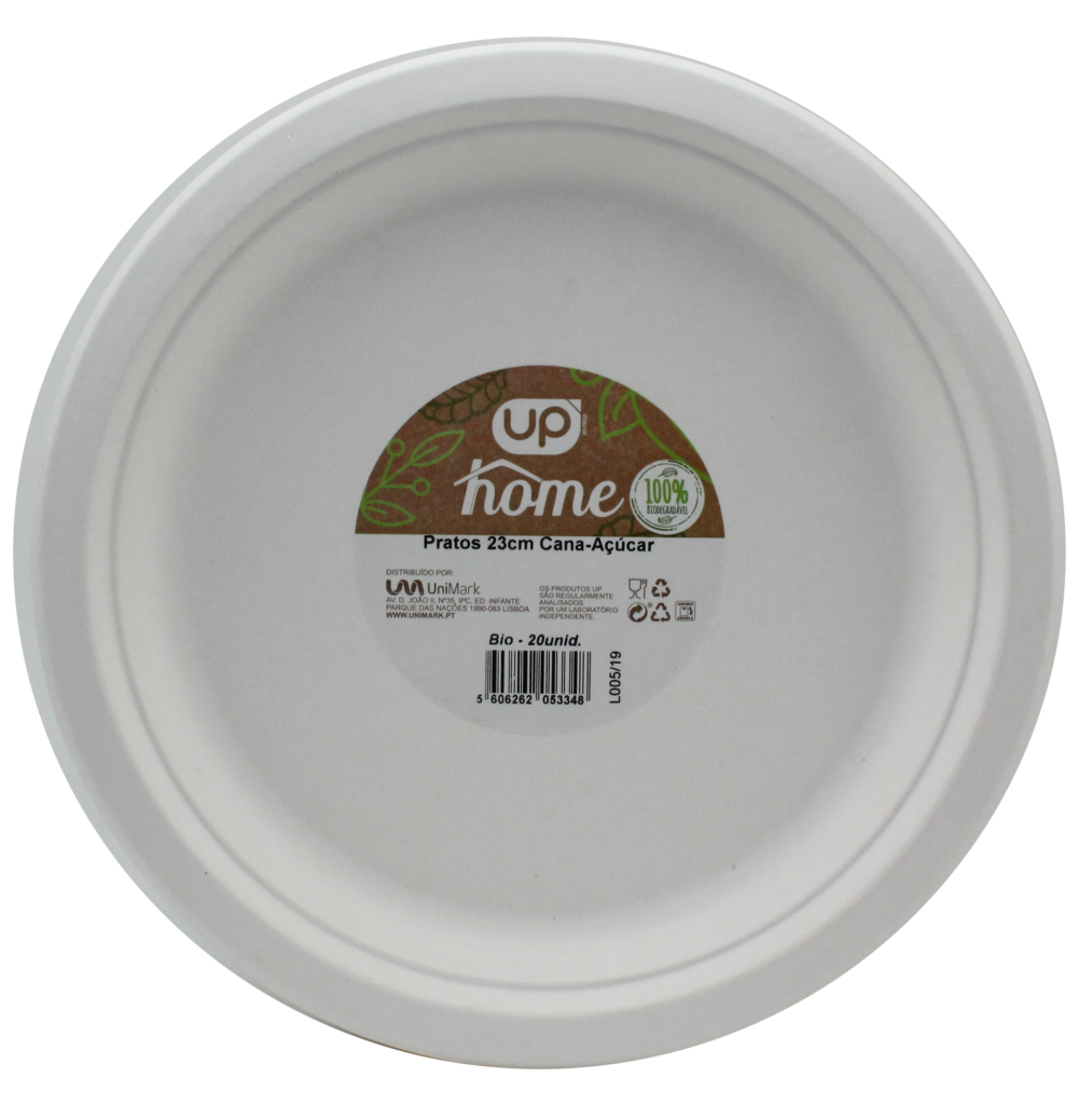 Prato 100% Biodegradável UP Home 23cm Cana-Açúcar 20un