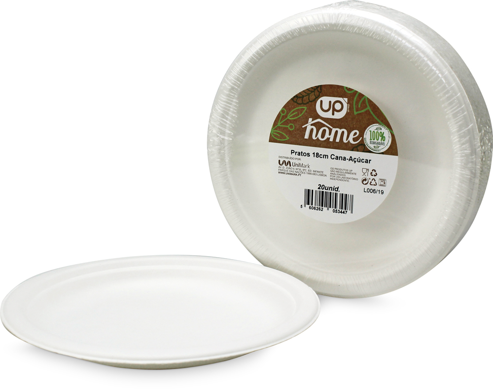 Prato 100% Biodegradável UP Home 18cm Cana-Açúcar 20un