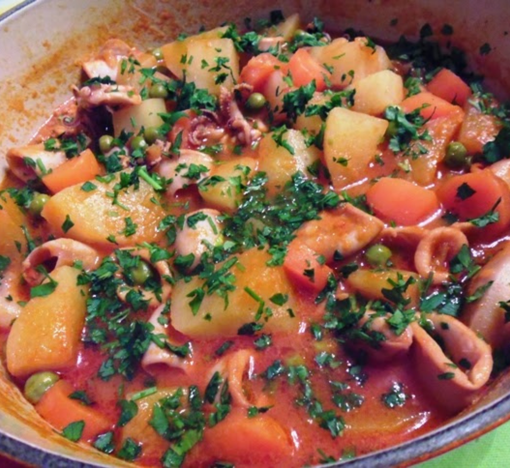 Lulas com Batatas e Tomates-Cereja