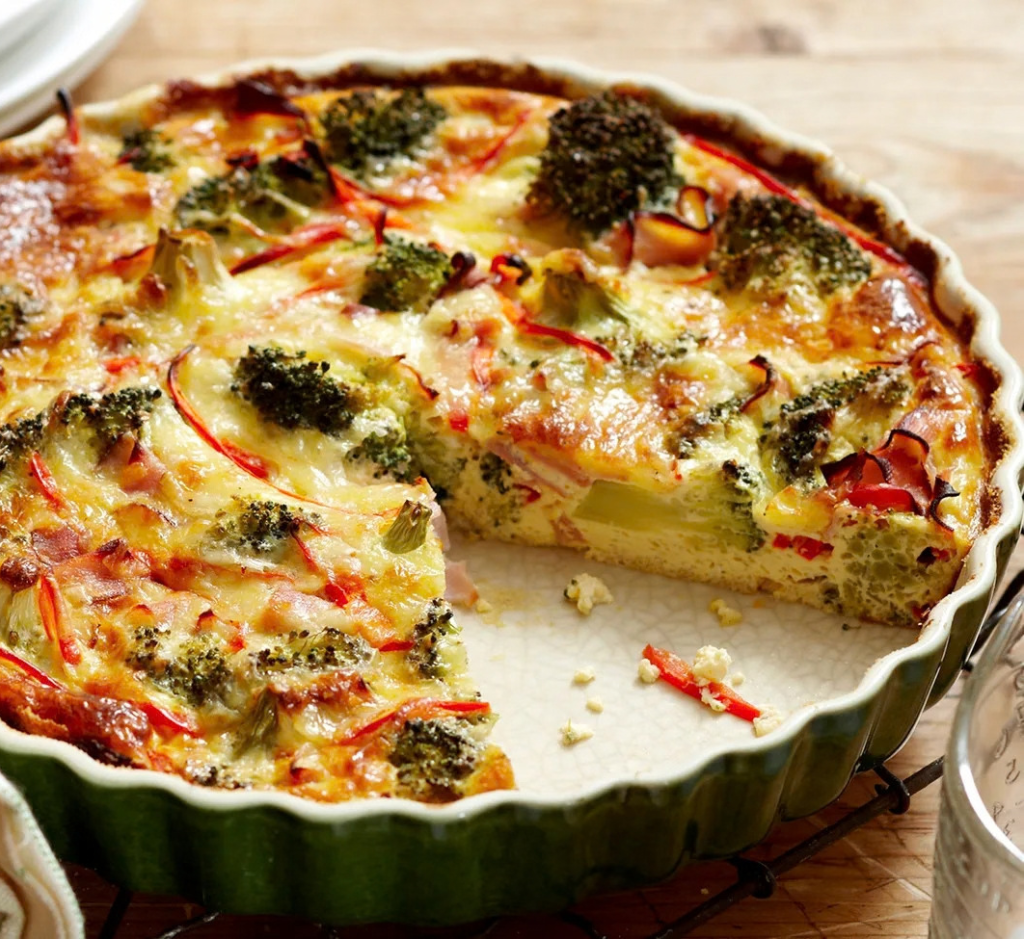 Quiche de Camarão, Cogumelos e Brócolos